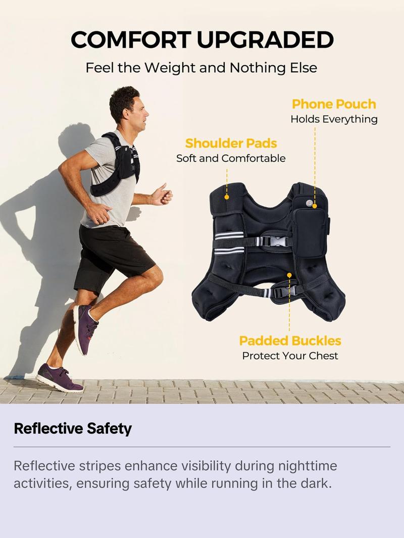 Weighted Vest,4Lb/6Lb/10Lb/12Lb/16Lb/20Lb/25Lb/30Lb Weight Vest with Reflective Stripe, Body Weight Vests Adjustable for Men, Women Workout, Strength Training, Running, Walking, Jogging
