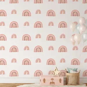 Pastel Boho Rainbow Peel and Stick Wallpaper | Girls Room Wall Decor