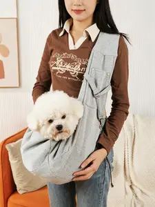 Pet Sling Carrier Bag, Breathable & Soft Fabric | Casual & Minimalist Style | Adjustable Shoulder Strap, Anti-drop Hook,Anti-escape Button，Wide Padded Strap，Hands-free，Side Pocket, Up to 16lbs | Ideal for Small Dogs, Cats, Travel & Daily Walks