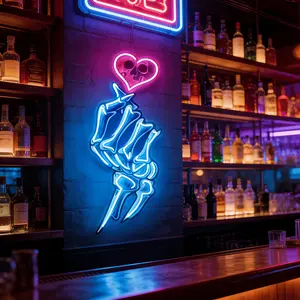 Skeleton Hand is cooler than the heart, ice blue neon sign, multi-color USB-powered adjustable brightness LED wall decoration, suitable for bedrooms, parties, bars, cafes, art spaces, avant-garde trends, novelty gifts for friends