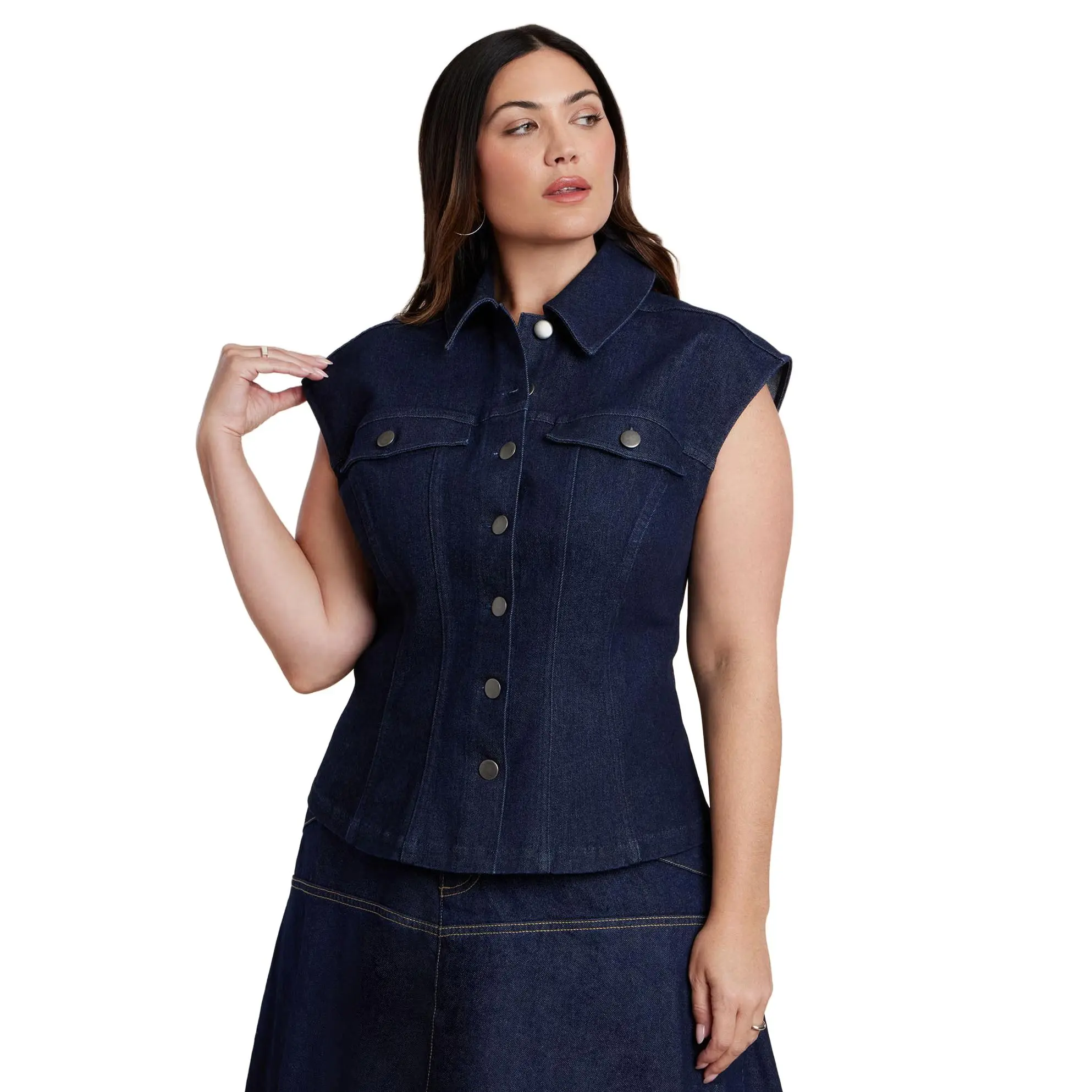ELOQUII Women's Plus Size Structured Denim Vest