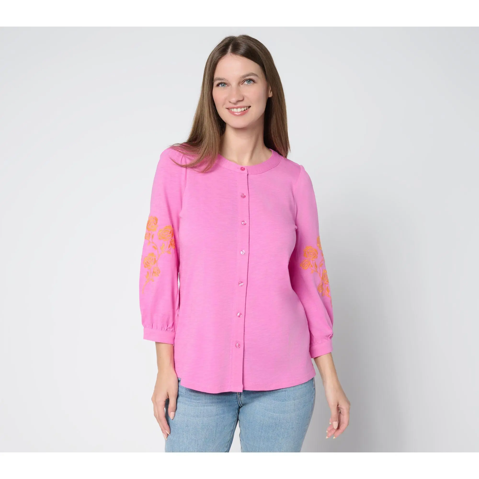 Belle by Kim Gravel Slub Knit Summer Rose Blouse