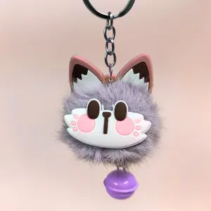 Colorful Cooper Animal Keychain - Cute Fuzzy Cat Design with Yellow Bell, Perfect for Daily Use & Bag Accessories Valentine's Day Lover's gift