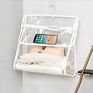 Waterproof Hanging Shower Transparent Bag with Touchscreen Phone Pocket for Bathroom Dorm Organization Space Saving Quick Dry Shower Bag Black 45x37.5x17 cm Gift Organiser Wall Hangable mount