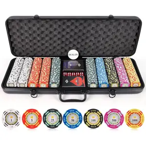Poker Chips - Clay Poker Chips Set - 13.5g 500 Piece Crown Casino Poker Set with Numbers Denomination - Upgraded Poker Set Case