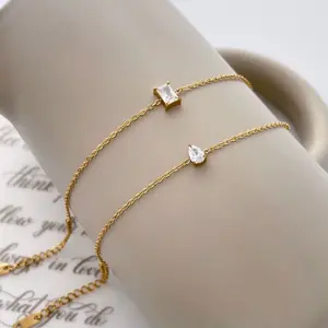 The Starlight Stack – 18K Gold Plated Teardrop & Rectangle Zircon Charm Bracelets charm  bracelet