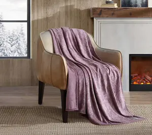 Eddie Bauer Woodblock Floral Plum Plush Fleece Throw Blanket