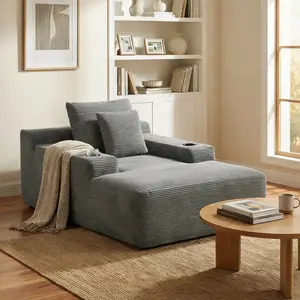 WEKAX 66.1" Oversized Chaise Lounge Sofa Bed with 2 Cup Holders & Storage Pocket - Plush Corduroy Upholstered, No Assembly Cloud Couch for Living Room, Bedroom, or Reading Nook