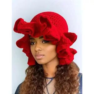 Solid Color Hollow Out Bucket Hat, Gifts for Her, Casual Wide Brim Fisherman Hat for Fall & Winter, Fashion Accessories for Women & Girls,?Adjustable Hat, Crochet Red Hat