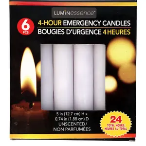 Luminessence Unscented White Emergency Candles, 6-ct. 24 hours burn time Decor Room Freshener