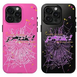Spider Web Aesthetic Phone Case Pink & Black Punk Design, Cute Star Detail, Trendy and Durable Protective Cover | Compatible with iPhone 17, 16, 15, 14, 13, 12 Perfect Gift for Girls, Couple
