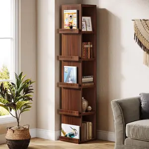 LITTLE TREE 70.9-Inch Tall Narrow Bookcase, 5-Tier Slim Cube Bookshelf with Side Storage, Freestanding Display Shelves for Small Space, Home and Office