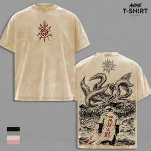 Minato Namikaze - NRT Anime Graphic Tee Vintage Washed Shirt Unisex Streetwear Fourth Hokage Anime Shirt Kurama Nine Tails Tee Naruto Anime Clothing Gift for Anime Lovers Fans ZVK