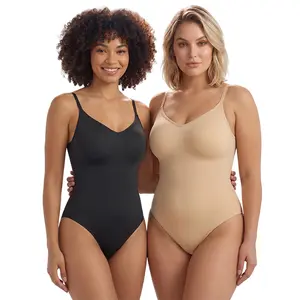 SHAPERX 2PCS Seamless Bodysuit Tummy Control Shapewear Thong Style Women's Shaping Snatched Body Suit Womenswear Tops Comfort Moderate Support Comfortable Fit