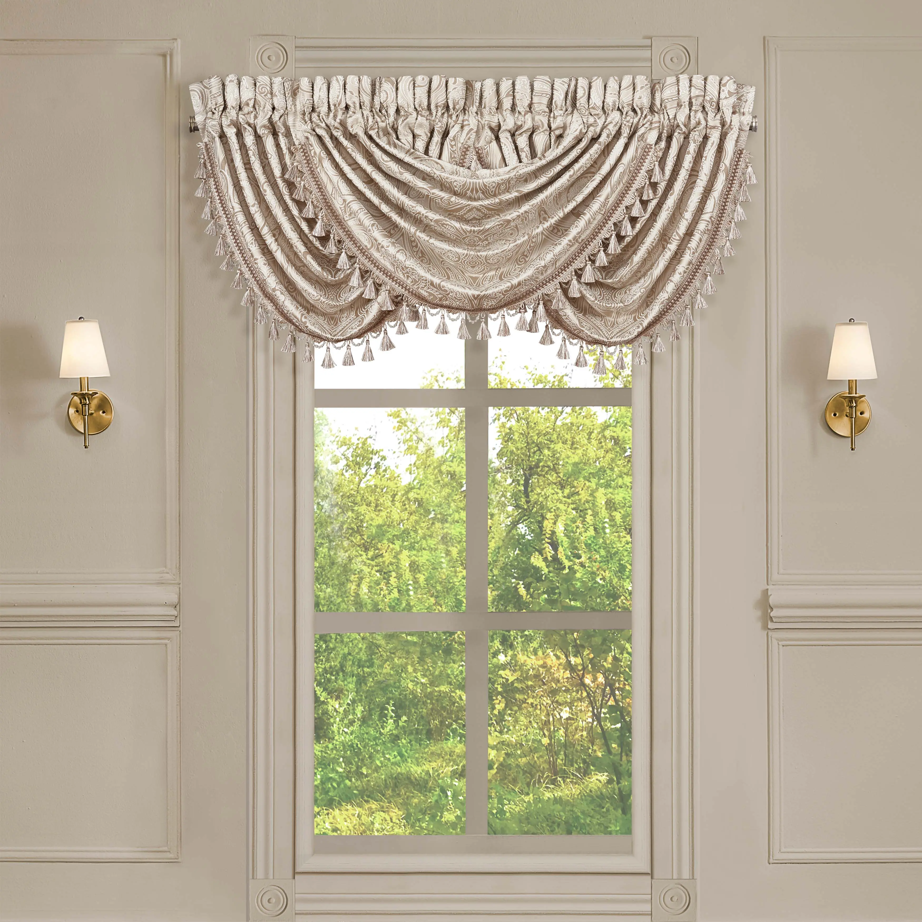 Trinity Champagne Waterfall Window Valance By J Queen Trinity Champagne Waterfall Window Valance By J Queen