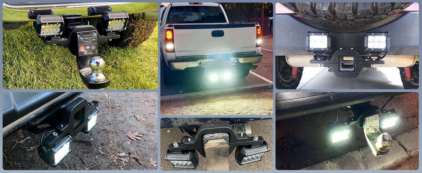 Nilight 2 Pcs 4 Inches 60W Led Pods with 2.5 Inches Tow Hitch Mounting Brackets Backup Reverse Lights Rear Light Bar for Pickup ATV SUV Truck Trailer Boat