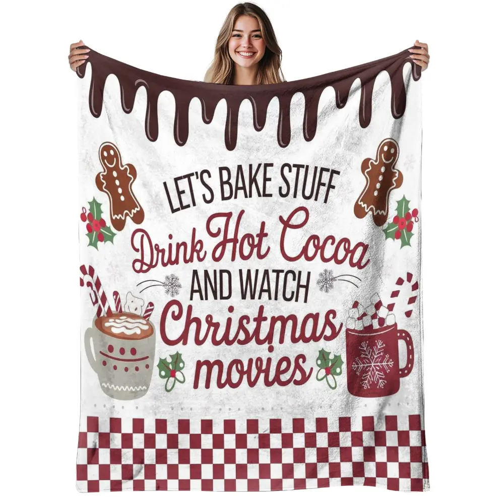 Christmas Blanket Holiday Throw Blanket, Cozy Christmas Movie Night Blanket, Hot Cocoa Gingerbread Blanket, Christmas Baking Gift for Women Mom Wife Family, Xmas Home Decor Blanket, Soft Fleece Blanket for Couch Bed Holiday Season