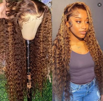 High temperature artificial wig deep curly, Afro kinky curly |Synthetic wig 150% Density 13x4 Lace Front wig High lights 13x4 Curly lace Front wig Honey Blonde Deep Wave T Section Front wig