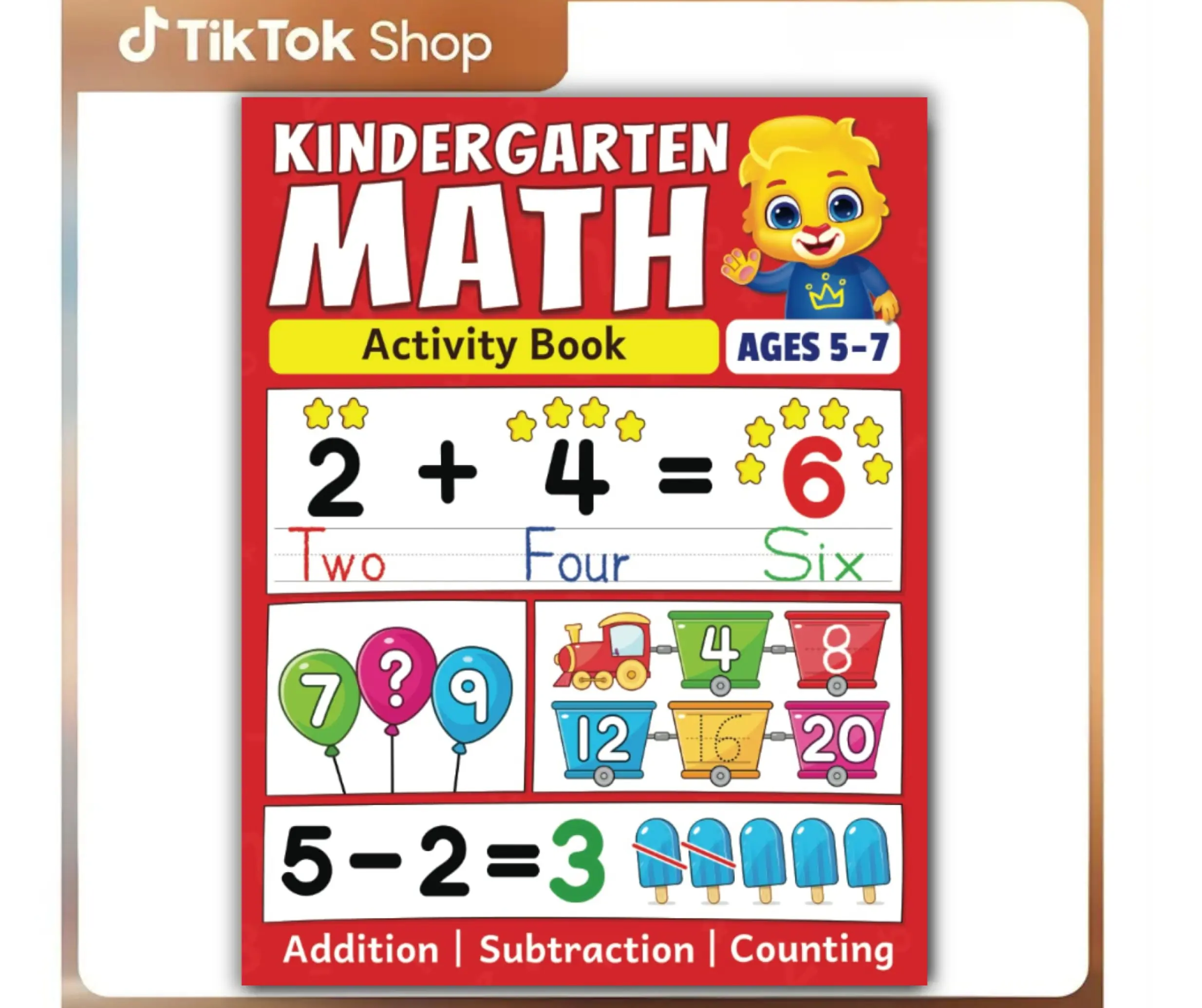 Kindergarten Math Activity Book for Early Learners Ages 5-7, Comprehensive Learning Activities Workbook with Addition, Subtraction, Counting, Number Tracing, Money, Time, Word Problems, Enhances Foundational & Essential Math Skills, Fun for Kids