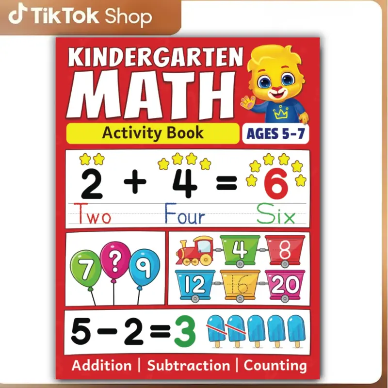 Kindergarten Math Activity Book - School Educational Supply for 5-7 Year-Old Kids, Paperbook with Addition, Subtraction, Counting, Number Tracing, Money, Time, Word Problems, Language Skills, Skill Building, Fun Activities Designed for Early Learners