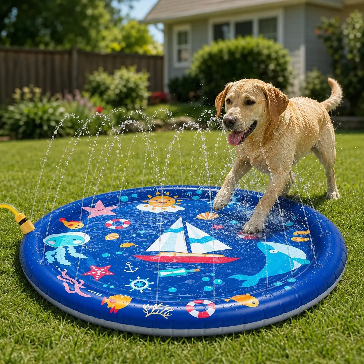 Dog Splash Pad Sprinkler, 39.4 Inch Outdoor Water Play Mat with Adjustable Spray Height, Garden Hose Connection for Backyard Summer Play