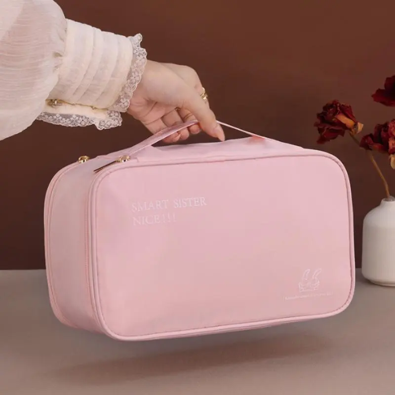 Double Layer Lingerie Organizer, 1 Count Nylon Underwear Storage Box, Portable Travel Storage Box for Bras, Panties, Socks, Home Organizer, Womenswear, Multi Pocket Organizer, Durable Lightweight Organizer, Multifunctional Storage Solution