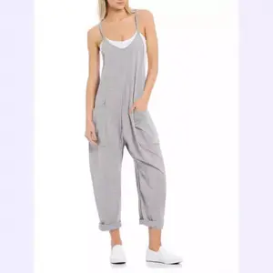 Women's Casual Knitted Jumpsuit with Pockets Sleeveless Suspender