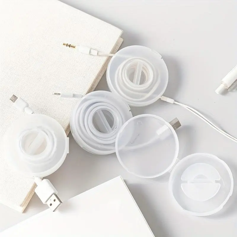 1pc Cable Storage Box - Organize Earphone, Mobile Phone Charging Cables with Wire Winder and Roll Cable Buckle