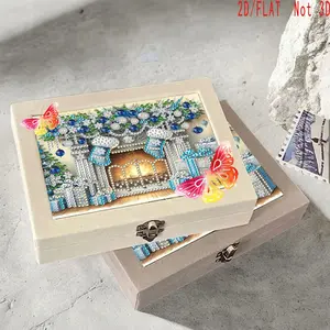 New DIY Dual-Sided Print Women's Colorful Rhinestone Diamond Painting Kit Jewelry Box, Christmas Socks Fireplace Design, Portable Storage Case