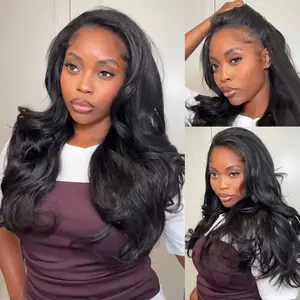 Celie Hair Invisible Hairline 3 IN 1 Half Wig Pre Layered Butterfly Yaki Body Human Hair Glueless Wigs 180% Density Burmese Curly Kinky Curly No Lace Seamless Flip Over Wig Adjustable Drawstring Hairpiece
