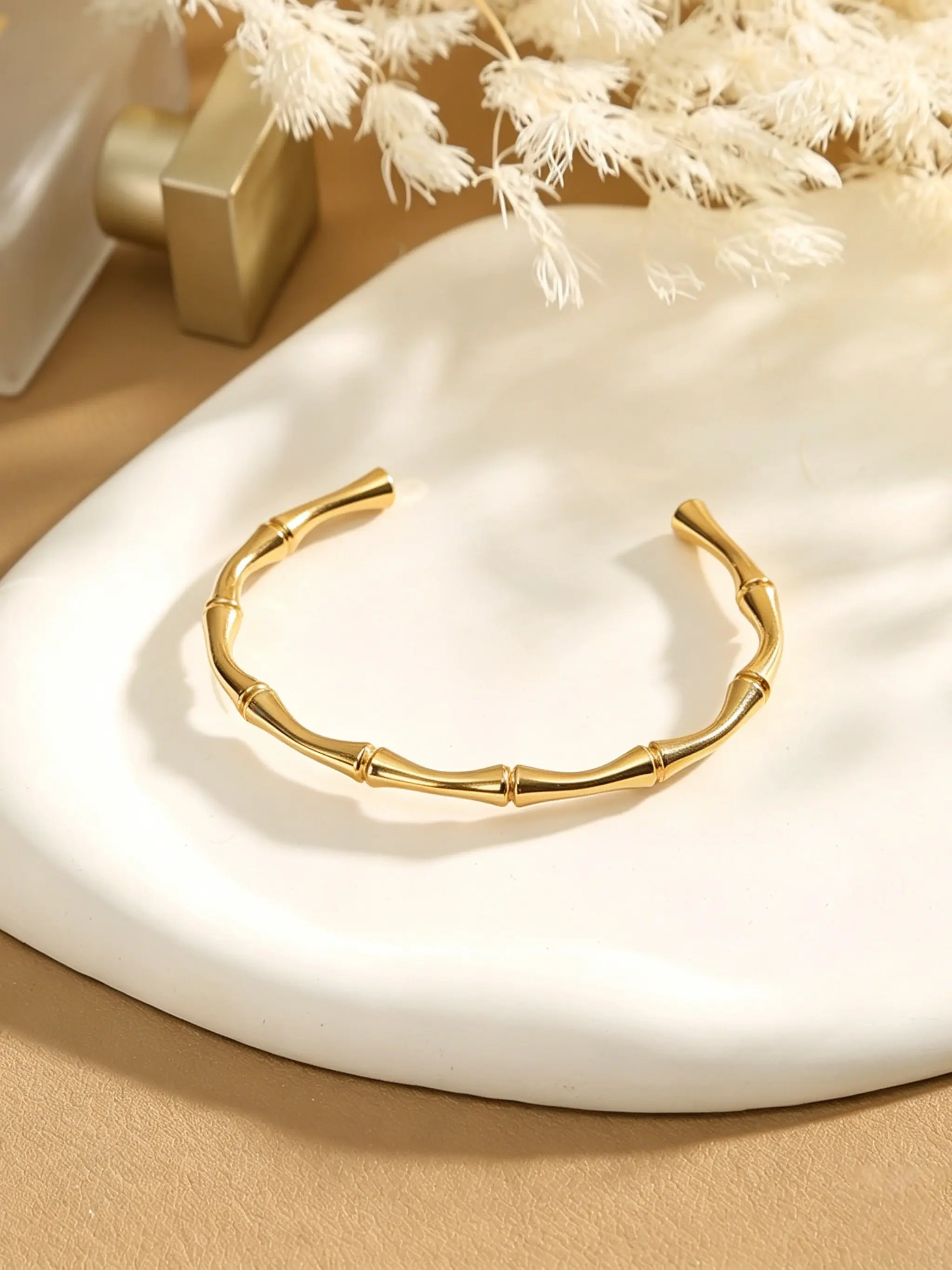 1Pcs Multi-Style Bamboo/Knot Open Cuff Bangle, Minimalist Elegant Daily Style Stainless Steel C-Shaped Bracelet, Anti-Tarnish Stackable Jewelry