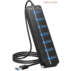 4/7 Port USB 3.0 HUB with Individual Switches, Multi-Interface Splitter for Laptops Desktops, 5gbps High-Speed Transfer, Mini Expansion with LED Indicator, USB Port Adapters