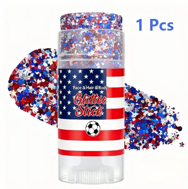 4th of July Glitter Stick - Red, White & Blue Body and Hair Sparkle for Independence Day Party, Festival Activities