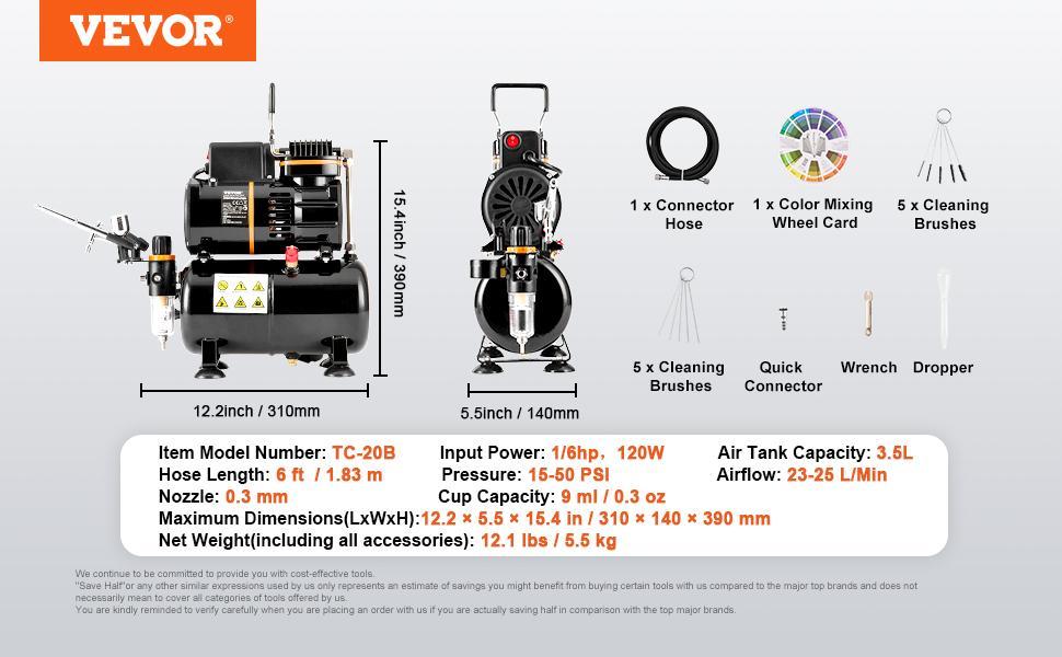 VEVOR Airbrush Ensemble, TikTokShopBlackFriday, Expert Airbrush Kit with Compressor, Multi-Use Dual-Action Gravity Feed Airbrush System for Art, Nails, Cookies, Tattoos