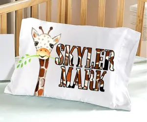 Personalized Giraffe Pillowcase Baby Boy Toddler Bedding Nursery Decor Gifts Travel Pillow Case 13x18 Safari Custom Name