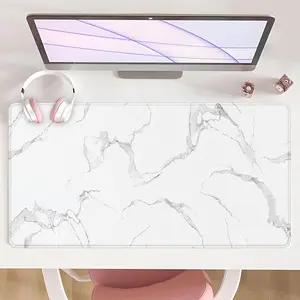 [Mouse Desk Pad] Non-Slip Mouse Pad Large Gaming Mouse Pad With Rubber Base & Stitched Edge White Marble Gray Vein Design Desk Top Protector Mat For Home Office Use Office Desk Accessories Christmas Gift Idea