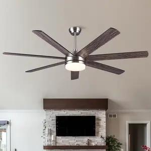 62" Brushed Nickel Plywood Smart Integrated LED Ceiling Fan with Remote Control