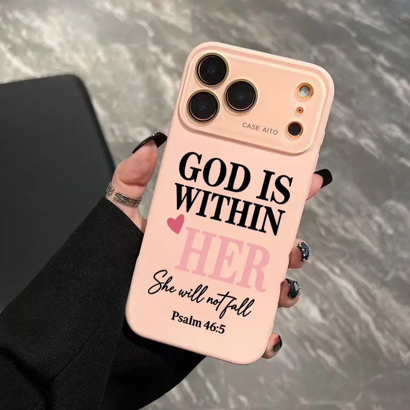 Bible Verse God Is Within Her Phone Case Perfect For Believers Who Love Feminine Inspirational Designs The Surface Is Coated With A Smooth Non-Slip Matte Layer That Repels Fingerprints Ultra Skin Friendly Touch All Inclusive Lens Compatible iPhone 17 16