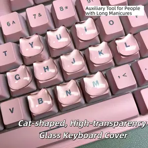 DIY Keyboard Decor Sticker, Crystal Raised Keycaps, Cute Cat Head Nail Friendly Typing Aid, Transparent Key Pad, Prevent Nail Damage, Stylish Laptop Computer Accessories（No Adhesive）