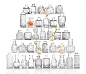 Glass Bud Vases Bulk Set of 36 Small Flower Vases for Wedding Centerpiece Table Decorations, Vintage Clear Mini Vases for Party or Home Decor Light Bottles