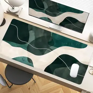 Desk Pad Green Abstract Art Mousepad XXL Mouse Pad For Laptop Desk Mouse Pad Extra Large With Non-Slip Rubber Base Stitched Edges Surface For PC Gamers Office Workers & Home Use Perfect For Holiday Gifting