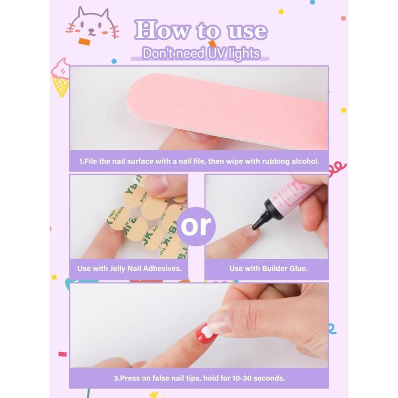 26 Pieces Press on Nails for Kids, EBANKU Kid Fake Nail Kit Pink Heart Press on Nail Short Artificial False Nail Kits for Kids Girls