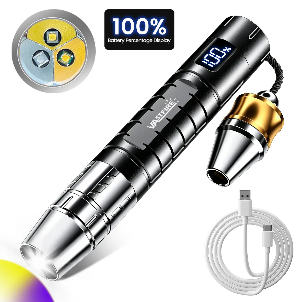 365nm UV Light Jade & Jewelry Identification Flashlight, 3 Modes White Yellow Purple Gemologist Torch, Rechargeable 18650 Battery with Power Screen, 10mm Focus Lens for Mineral, Amber & Antique Testing