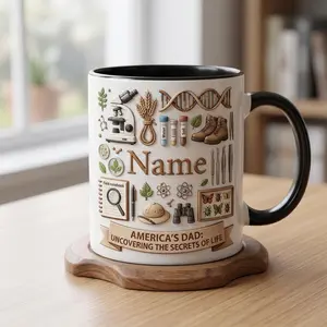 Personalized Biologist Dad Mug, Lab Research Science Gift, Faux Effect (11oz or 15oz), 2D Printed 3D Effect, gift for her, gift for him, gift for mom, gift for dad, gift for friend, birthday gift mug.