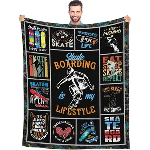 Skateboard Blanket for Boys Teens Men - Soft Plush Gift for Skateboarding Lovers, 60"x50"