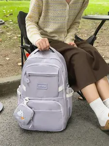 1pc  Large capacity backpack, solid color women's backpack, zipper closure letter, fashionable and versatile, casual and simple, suitable for students going to school, commuting to work, shopping, women's backpack, Cute versatile backpack