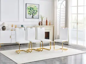 Set of 4 White Modern Dining Chairs with PU Leather, Ergonomic Bow Back, Comfortable Cushion Seat, Easy Assembly Accent Chairs for Dining Room, Kitchen, Living Room