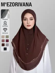 Muslim Women Headscarf, Dual-Layer Chiffon Craftsmanship, Embellished with Rhinestones and Gemstones, Stylish and Comfortable Hijab, All-Season Wear