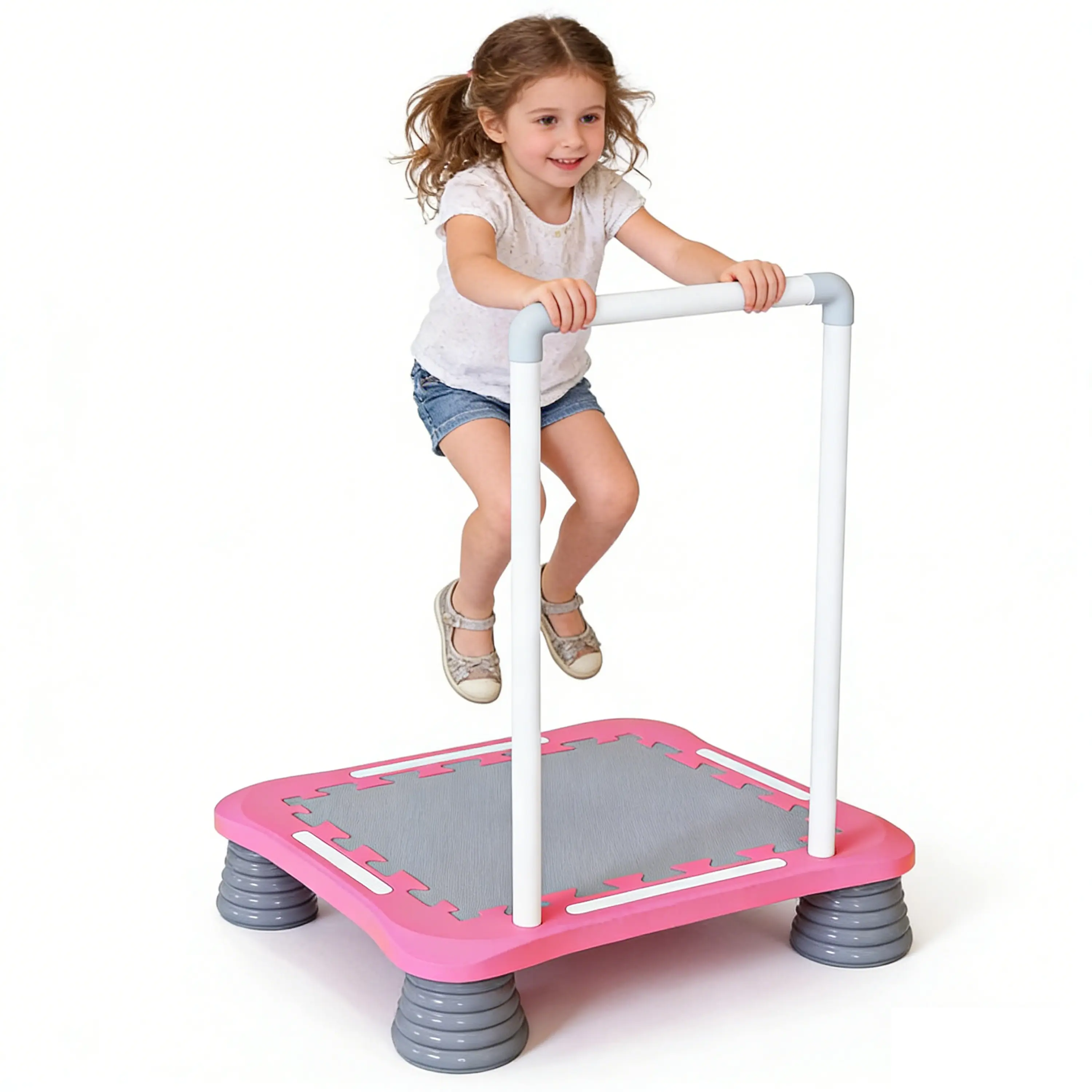 22" Light-Up Sensory Trampoline for Kids, Independent Light and Sound Modes, Support Handlebar, Non-Slip EVA Base, Holds Up to 150 lbs Perfect Halloween gifts