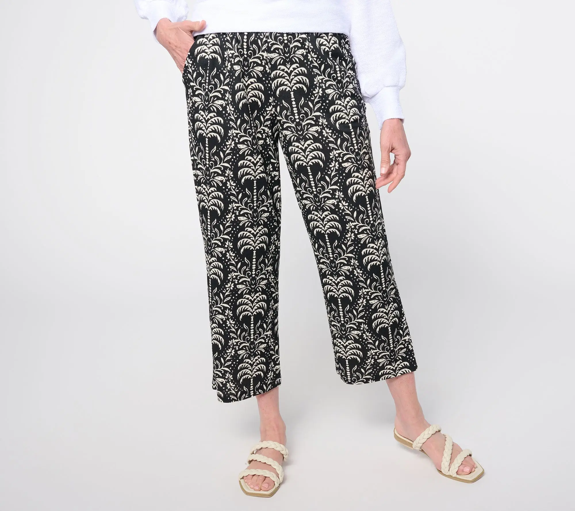 Belle Beach by Kim Gravel Regular Cabana Knit Palm Cropped Pant